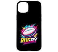 Pallone da rugby Splash Colorful Sport Game Graphic Design Logo Custodia per iPhone 15 Plus