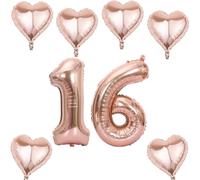 Pallone d'oro rosa numeri 16 +6 pezzi cuore palloncino elio 16 anni compleanno decorazione per le ragazze, 40 “rosa d'oro pallone foil gigante 16 per 16 anni compleanno decorazioni