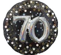 Pallone Foil Mylar tondo 70 anni - 81cm Effetto 3D - con numeri applicati