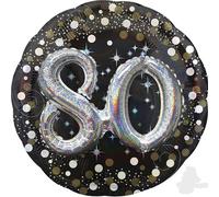 Pallone Foil Mylar tondo 80 anni - 81cm Effetto 3D - con numeri applicati