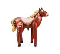 Pallone in mylar Cavallo Marrone con stampa fiori rosa e bianchi - palloncino 1