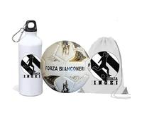 Pallone mini n. 2 con i colori Bianconeri calcio e scritta Forza Bianco neri + una borraccia alluminio e una sacca in nylon con stampa dei colori della tua squadra del cuore torino vecchia signora