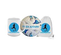 Pallone Mini n.2 con i colori del Napoli calcio e scritta Forza Azzurri + una tazza in ceramica e una sacca in nylon con stampa dei colori della tua squadra del cuore partenopeo tifoso regalo