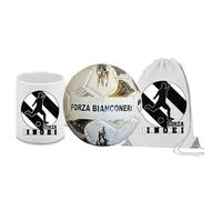 Pallone n. 2 Mini con i colori Bianconeri calcio e scritta Forza Bianco neri + una tazza in ceramica bianca e una sacca in nylon con stampa dei colori della tua squadra del cuore vecchia signora