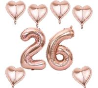 Pallone oro rosa numeri 26 +6 pezzi cuore palloncino elio 26 compleanno decorazione per le donne,40” pallone d'oro rosa gigante foil 26 per 26 compleanno decorazione, pallone elio numero 26