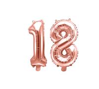 Pallone PALLONCINO numero 18 Diciotto - NUMERALE in MYLAR foil - Colore Rosa Gold metal LUCIDO 35 cm - con Valvola Auto bloccante - per compleanni, anniversari, 18 anni, feste, party ecc.