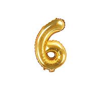 Pallone PALLONCINO numero 6 - NUMERALE in MYLAR foil - Colore ORO metal LUCIDO 35 cm - con Valvola Auto bloccante - per compleanni, anniversari, 18 anni, feste, party ecc. (6 Sei)