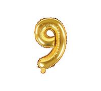 Pallone PALLONCINO numero 9 - NUMERALE in MYLAR foil - Colore ORO metal LUCIDO 35 cm - con Valvola Auto bloccante - per compleanni, anniversari, 18 anni, feste, party ecc. (9 Nove)
