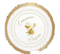 Pallone PRIMA COMUNIONE e CRESIMA - Bianco e ORO con Calice e cappello Vescovo - PALLONCINO in foil Mylar - 45CM - gonfiabile ad aria o elio - stampa oro