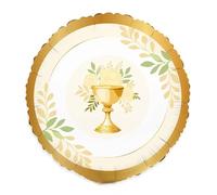 Pallone Prima Comunione - Holy Comunion Bianco Crema e Oro con Calice, rose crema - PALLONCINO in foil Mylar - 45CM - gonfiabile ad aria o elio - FORNITO SGONFIO