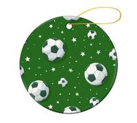 Palloni da calcio e stelle su albero di Natale verdi da appendere, 2 pezzi, 7,2 cm, rotondi su entrambi i lati