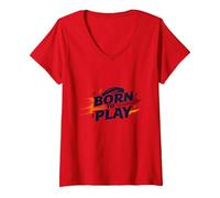 Palloni da Calcio per Ragazzi: Regalo per Appassionati di Sport Born to Play Maglietta con Collo a V, Donna, Rosso, XXL