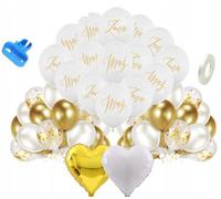 PALLONI PER MATRIMONI DECORAZIONE BIANCO ORO CONFETTI MARITO MOGLIE CUORE GRATIS