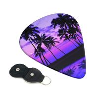 Palm Tree Purple Sunset plettri per chitarra, 6 plettri per chitarra con stampa fronte/retro, adatti per chitarre acustiche, elettriche e bassi, tra cui 0,46 mm, 0,71 mm, 0,96 mm