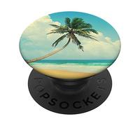 Palm Tree sulla spiaggia in Verde Marrone & Blue AFB1403 PopSockets PopGrip: Impugnatura per Telefoni Cellulari e Tablet Intercambiabile