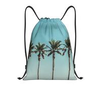 Palm Tree Titolo: Borsone leggero con coulisse - Sacca da palestra pieghevole impermeabile con tracolla regolabile, ideale per sport, yoga, viaggi e scuola, Nero , S