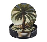 Palm Tree Tropical Set di 6 sottobicchieri con supporto sottobicchieri in pelle protezione da tavolo tappetino per tazza per bar decorazione tazza pad per tavolino da caffè cucina sala da pranzo