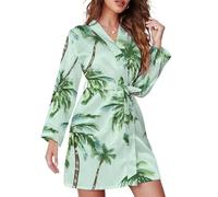 Palm Trees - Accappatoio corto da donna, a maniche lunghe, con scollo a V