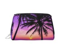 Palm Trees at Sunset borsa organizer in pelle per articoli da toeletta da donna, Argento, Taglia unica, Beauty case