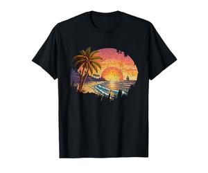 Palm Trees Beach Retro Sunset Tropical Summer Maglietta