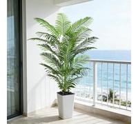 Palma Artificiale Arnusa in Vaso Bianco 180 cm, Pianta Artificiale Areca per Interni, Albero Artificiale Decorativo Verde per il Soggiorno, il Balcone, la Camera da Letto e l'Ufficio