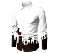 Palma Camicia a Maniche Corte da Uomo con Colletto e Bottoni Stampa Artistica Teschi e Rose Rosse Stile Gotico Horror Abbigliamento per Feste di Halloween Serate a Tema Cosplay di Carnevale M Fantasmi