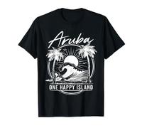 Palma da Surf Tropicale Vintage di Aruba One Happy Island Maglietta
