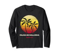 Palma De Mallorca Spagna Retro Palm Tramonto Spiaggia Tropicale Maglia a Manica