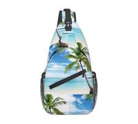Palma sul mare blu oceano paesaggio marino moda croce petto borsa diagonalmente regolabile cinghie ad alta capacità sport viaggio lavoro uso quotidiano, Nero , Taglia unica