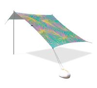 Palma tropicale con foglie rosa e oro progettato UPF50+ protezione da spiaggia tenda impermeabile grande portatile parasole include pala di sabbia, sacchi di sabbia, pali di stabilità per viaggi in