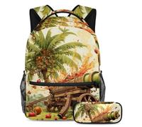 Palme da dattero e cannoni Iftar fanno una dichiarazione con questo set di 2 zaini alla moda per ragazzi ragazze adolescenti, Multicolore#01, B：29.4x20x40cm P：19x7.5x3.8cm, Zaini Daypack