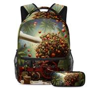Palme da dattero e cannoni Iftar fanno una dichiarazione con questo set di 2 zaini alla moda per ragazzi ragazze adolescenti, Multicolore#07, B：29.4x20x40cm P：19x7.5x3.8cm, Zaini Daypack