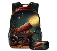 Palme da dattero e cannoni Iftar fanno una dichiarazione con questo set di 2 zaini alla moda per ragazzi ragazze adolescenti, Multicolore#02, B：29.4x20x40cm P：19x7.5x3.8cm, Zaini Daypack