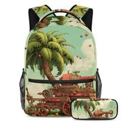 Palme da dattero e cannoni Iftar fanno una dichiarazione con questo set di 2 zaini alla moda per ragazzi ragazze adolescenti, Multicolore#06, B：29.4x20x40cm P：19x7.5x3.8cm, Zaini Daypack