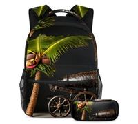 Palme da dattero e cannoni Iftar restano alla moda e preparati con questo zaino e astuccio duo, ideale per studenti, Multicolore#04, B：29.4x20x40cm P：19x7.5x3.8cm, Zaini Daypack