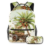 Palme da dattero e cannoni Iftar restano alla moda e preparati con questo zaino e astuccio duo, ideale per studenti, Multicolore#01, B：29.4x20x40cm P：19x7.5x3.8cm, Zaini Daypack