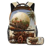 Palme da dattero e cannoni Iftar restano alla moda e preparati con questo zaino e astuccio duo, ideale per studenti, Multicolore#03, B：29.4x20x40cm P：19x7.5x3.8cm, Zaini Daypack