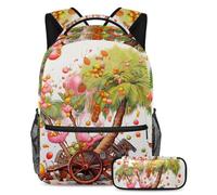Palme da dattero e cannoni Iftar restano alla moda e preparati con questo zaino e astuccio duo, ideale per studenti, Multicolore#07, B：29.4x20x40cm P：19x7.5x3.8cm, Zaini Daypack