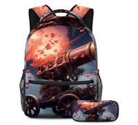 Palme da dattero e cannoni Iftar restano alla moda e preparati con questo zaino e astuccio duo, ideale per studenti, Multicolore#02, B：29.4x20x40cm P：19x7.5x3.8cm, Zaini Daypack