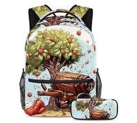 Palme da dattero e cannoni Iftar restano alla moda e preparati con questo zaino e astuccio duo, ideale per studenti, Multicolore#06, B：29.4x20x40cm P：19x7.5x3.8cm, Zaini Daypack