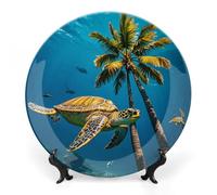 Palme e tartarughe marine immersione subacquea stampa bone china piatto decorativo con espositore piatto decorativo in ceramica piatto decorativo in porcellana piatto da pranzo rotondo arte