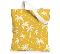 Palme Tela Tote Bag per le donne, Summer Tropical Leaf Dots Estate Giallo Lavabile Riutilizzabile Shopping Bag Idee per Fa, Giallo, 13x15 Inch