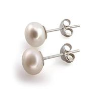 PALMERA Orecchini da donna "Perla" con vere perle d'acqua dolce in fine argento 925, orecchini rotondi con chiusura a incastro, elegante scatola per gioielli, panno per la pulizia e tappo in silicone