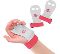 Palmo in pelle per palmi da ginnastica pull-up, protezione per le palme per bambini e bambini cinghie da polso per allenamento forte supporto resistente per bambini attrezzature per (S, rosa bianco)