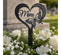 Palo commemorativo in ferro con cuore e farfalla per la mamma | Decorazione durevole del cimitero, regalo di simpatia per giardino all'aperto e tomba