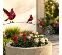 Palo da giardino con pettirosso, in metallo, con 3 uccelli e fiori, decorazioni artistiche rustiche per giardino con pettirossi, scultura per giardino, patio, aiuola e cortile (rosso A)