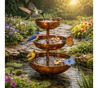 Palo da giardino in metallo a 3 livelli, supporto per piante e ciotole d'acqua, stazione di irrigazione per api e farfalle, ornamento decorativo da giardino per cortile e giardino esterno
