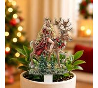 Palo decorativo da giardino in acrilico con renna che cavalca la dea di | Accento versatile per esporre il prato, inserto per vasi di fiori, guida per percorsi e allestimento festivo per interni ed