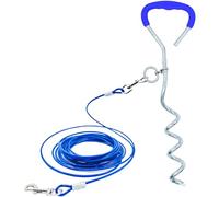 Palo e cavo per legare il cane, 9,1 m, resistente, a spirale, guinzaglio per cani, catena in metallo, gancio girevole a 360°, per cani di taglia piccola, media e grande all'aperto (palo avvolto in