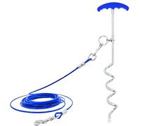 Palo e cavo per legare il cane, 9,1 m, resistente, a spirale, guinzaglio per cani, catena in metallo girevole a 360°, per cani di taglia piccola, media e grande all'aperto (palo a forma di T)